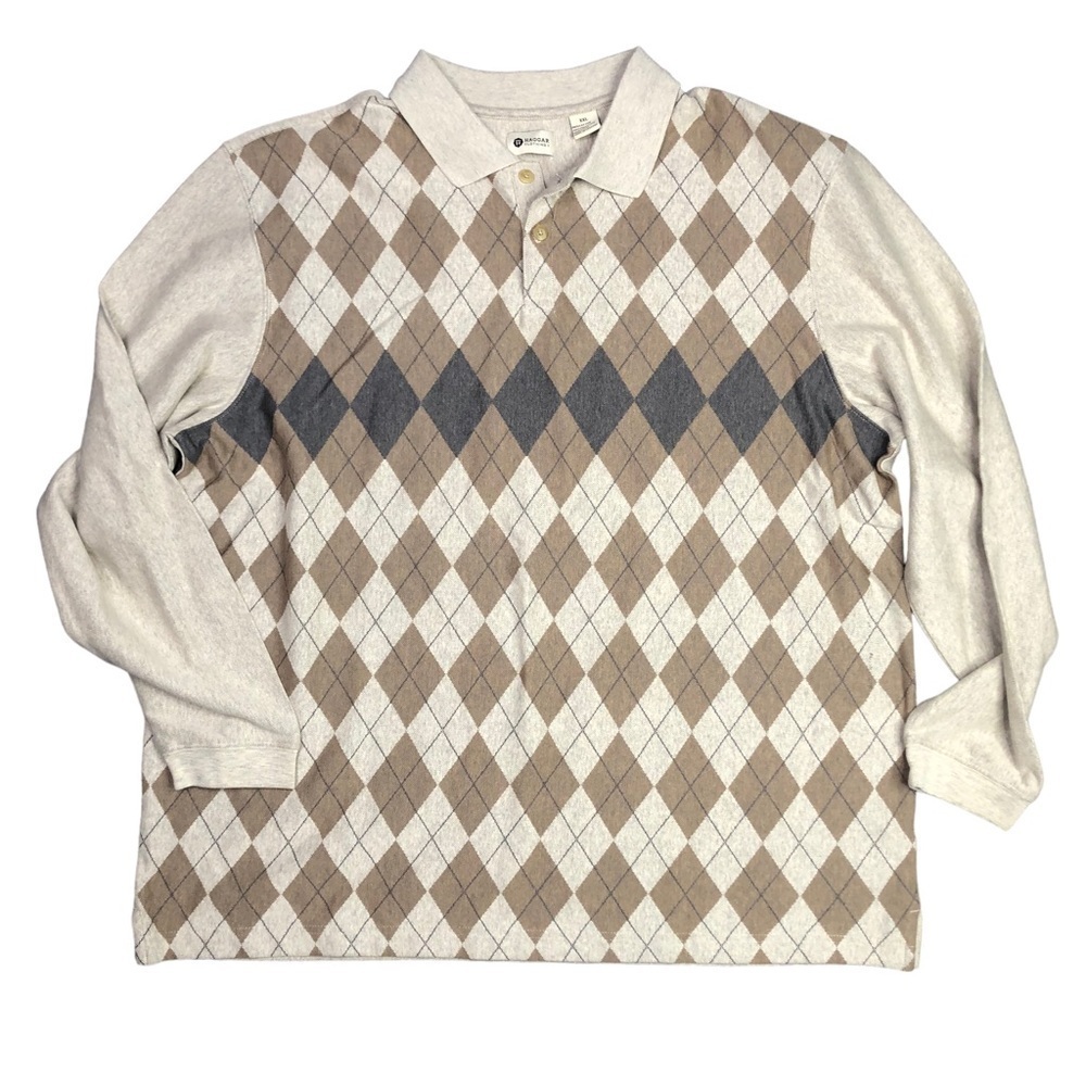 NWT Haggar argyle collared polo sweater two button oatmeal heather Size XXL